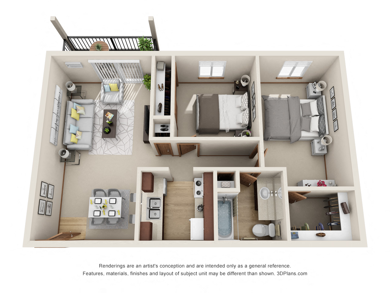 Floor plan for 2 beds, 1 bath, 792 sqft